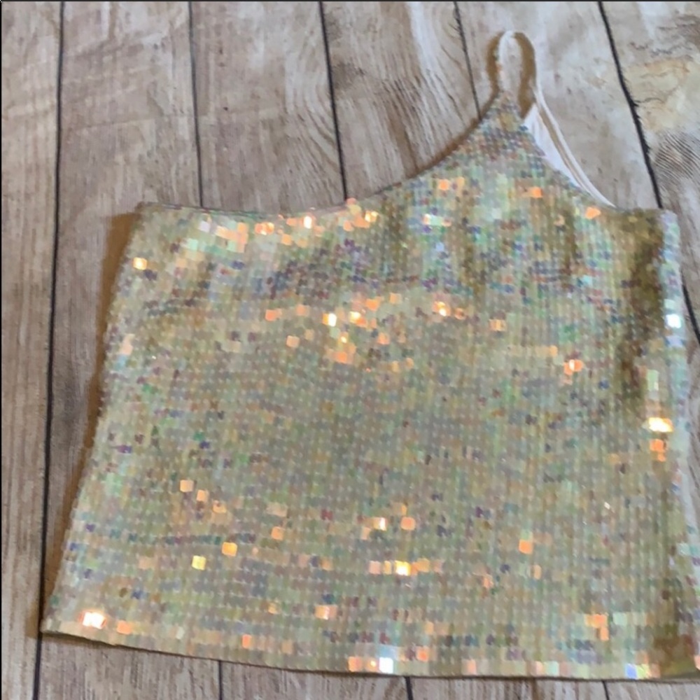 Express sequined one sleeve tank